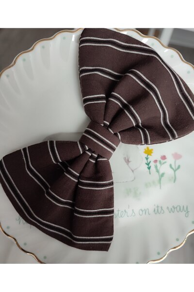 Nuasya Striped Brown Bow Automatic Buckle