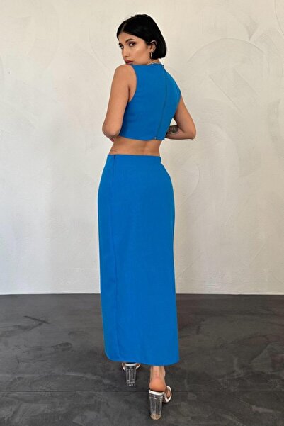 INFİVENTO Eyesof Turquoise Belted Crop and Skirt Set