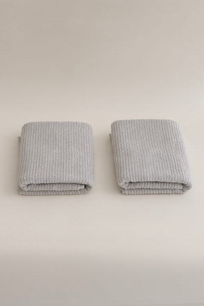 Koza Home Ivory Grey Ribbed Micro Fiber 100% Cotton 2-Piece Hand Face Towel Set 50 X 90 - 50 X 90 1132A