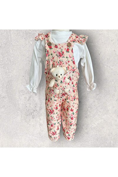 mini trends Bebek salopet renkli çiçek baskılı ayıcıklı