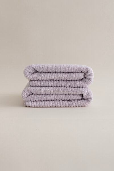 Koza Home Ivory Lilac Ribbed Micro Fiber 100% Cotton 2-Piece Hand Face Towel Set 50 X 90 - 50 X 90 1135A