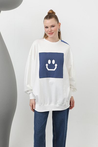 Loreen Tunica cu imprimeu Strong Smile - Ecru-Indigo
