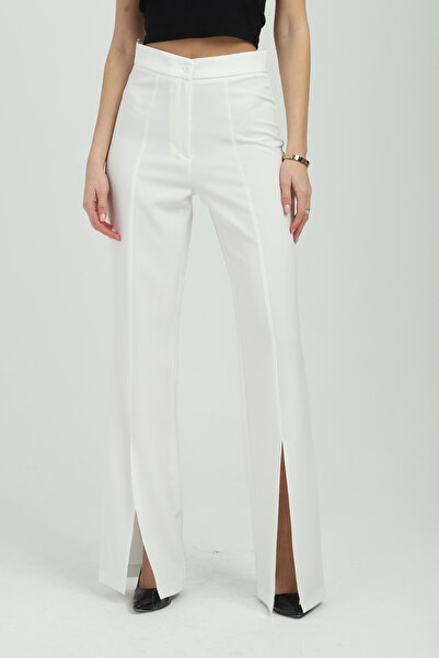 Milamia talie înaltă Pantaloni albi cu picioare largi cu detaliu cu fante