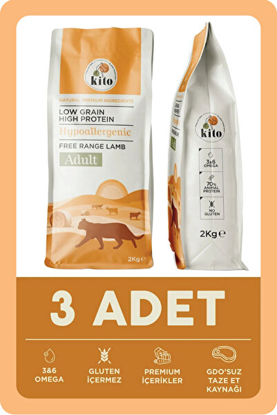 kito 3 Adet - 2 Kg Doğal Besi Kuzu Etli Yetişkin Kedi Maması