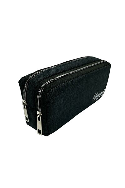 Elegance Black Double Compartment Pencil Bag