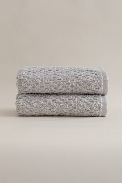 Koza Home Ivory Grey Embossed Textured Micro Fiber 100% Cotton 2-Piece Hand Face Towel Set 50 X 90 - 50 X 90 1120A
