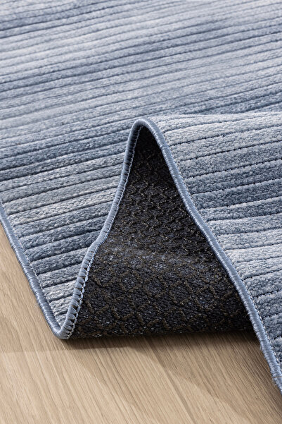 Koza Halı Stripe Mavi Kilim Kaymaz Taban Salon Oturma Odası Antre Halısı 33013a