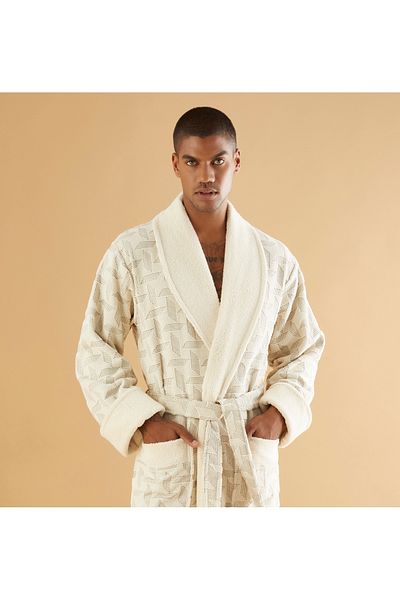 Nuşa Ανδρικό μπουρνούζι Natural Organic Jacquard 100% Cotton