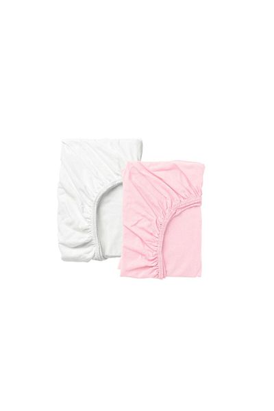 IKEA Elastic Baby Bed Sheet, White-Pink, 60X120 Cm, 2 Pieces