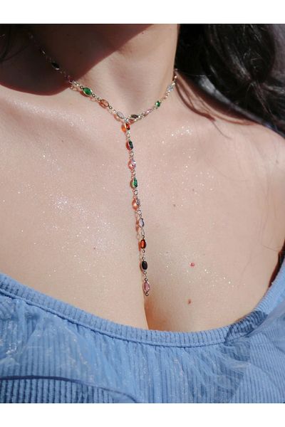 Reorah Collection Oval Colorful Multiple Gems Y Necklace