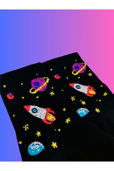Shuttle Park Προσαρμοσμένες Unisex Space Space Πολύχρωμες Μαύρες Κολλεγιακές Κάλτσες με διασκεδαστικό στυλ