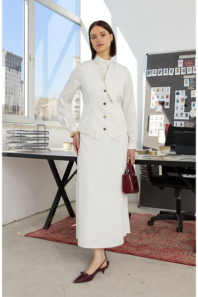 Fatma Atasoy Double Ecru Flared Skirt