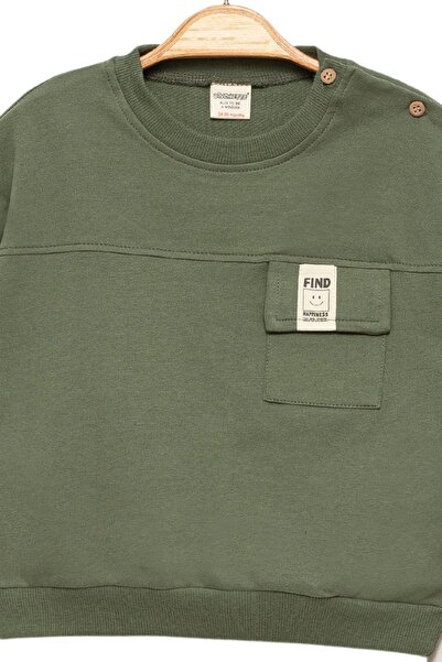 Divonette Baby Boy Pocketed Khaki Sweatshirt and Stone Tracksuit Set - Children's Clothing