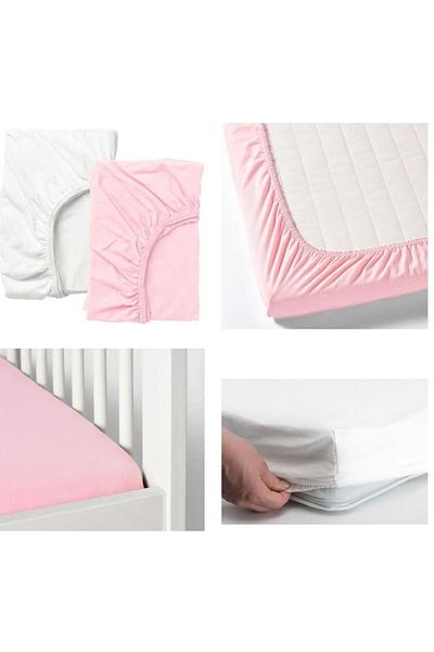 IKEA Elastic Baby Bed Sheet, White-Pink, 60X120 Cm, 2 Pieces
