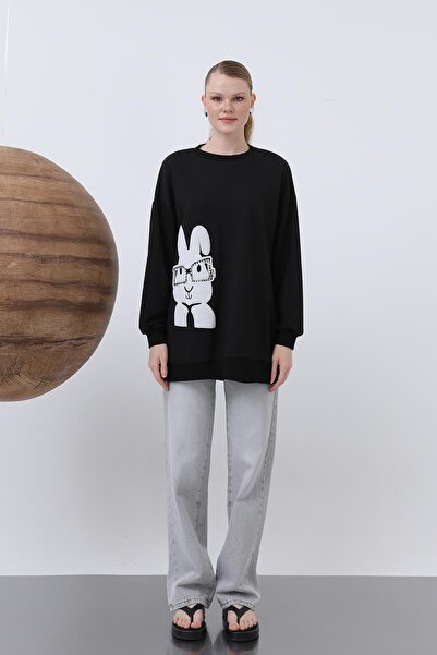 Loreen Γυναικείο τουνίκ με στάμπα κουνελιού - 20624TUN - Μαύρο