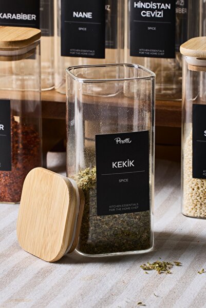 Perotti Gildo 12-Piece Bamboo Lid Borosilicate Glass Spice Jar 400 ml 13X6 cm 30 Labels Gift