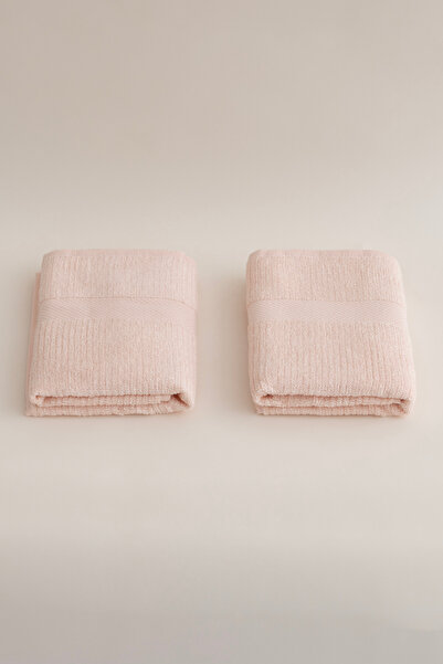 Koza Home Ivory Salmon Ribbed Micro Fiber 100% Cotton 2 Piece Bath Towel Set 50 X 90 - 70 X 140 1127A