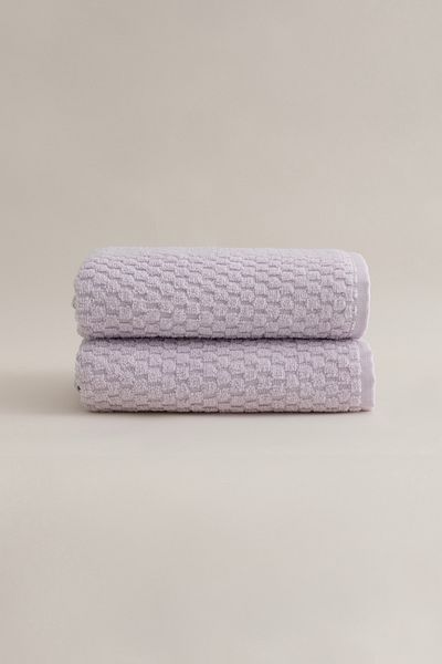 Koza Home Ivory Lilac 2-Piece Micro Fiber Bath Towel Set - 100% Cotton, Embossed Texture, 50x90/70x140