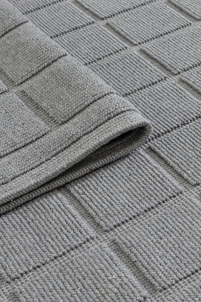 Koza Home Medea Gray 2-Piece Cotton Square Patterned Bath Mat Set 60x100 60x50 8596