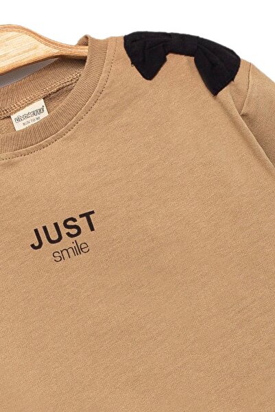 Divonette Дівчачий светр з бавовни 100% з бантиком, бежевий - стильний і зручний дизайн