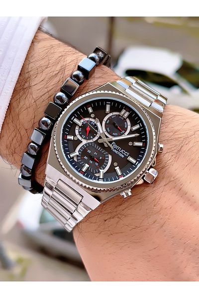 Ferrucci Men's Wristwatch with Steel Cord Function 3 Atm Waterproof with 2 Years Warranty+Bracelet as a Gift