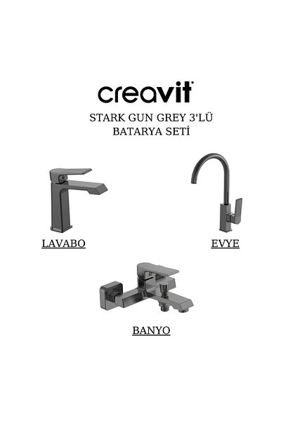 Creavit Stark Metallic Gray Battery Set 3-Piece Bathroom-Washbasin-Sink