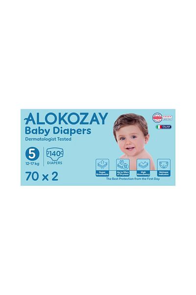 Alokozay Premium Baby Diapers - Size 5 (12-17 Kg) - 70 Diapers X Pack of 2