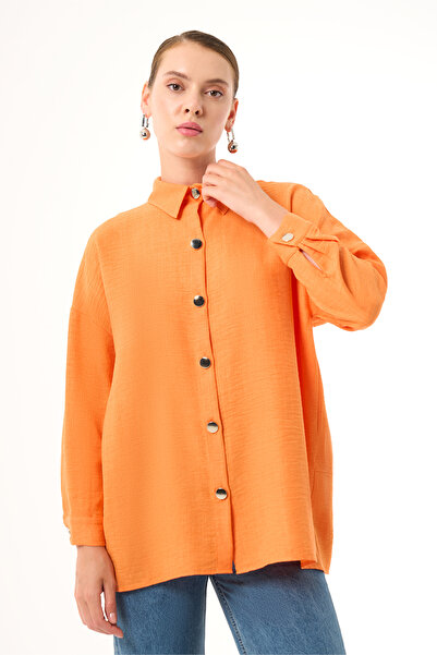 Mizalle Keten Dokulu Over Nar Çiçeği Tunik