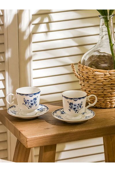 LC Waikiki Lcw Blue Printed 2-Person Porcelain Coffee Cup Set 90 ml
