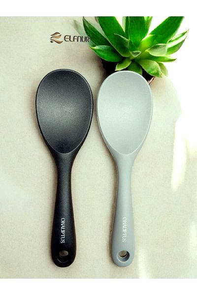 elfnur (2 Pcs Ultra Hard Tip Silicone Rice Spoons High Heat Resistant Fireproof Nonstick