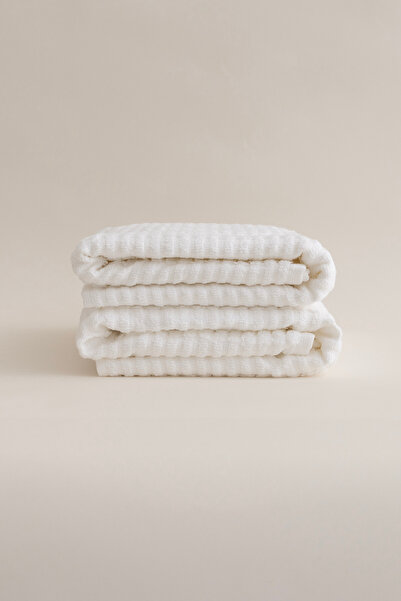 Koza Home Ivory White Bordered Micro Fiber 100% Cotton 2-Piece Hand Face Towel Set 50 X 90 - 50 X 90 1107A