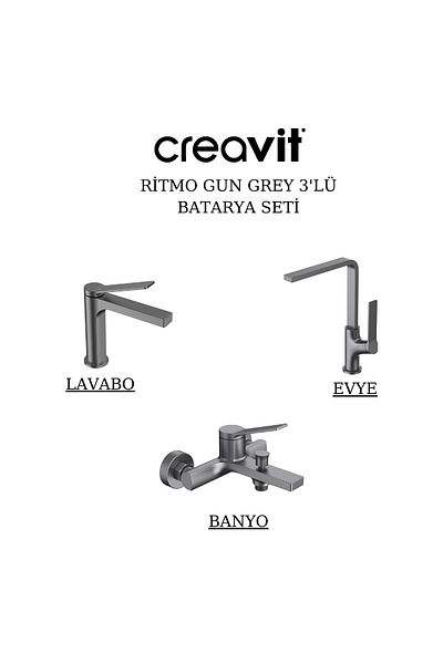Creavit Ritmo Metallic Gray Battery Set 3-Piece Bathroom-Washbasin-Sink