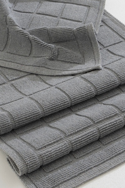 Koza Home Medea Gray 2-Piece Cotton Square Patterned Bath Mat Set 60x100 60x50 8596