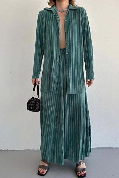JANES Mint Ribbed Shirt and Long Skirt Set