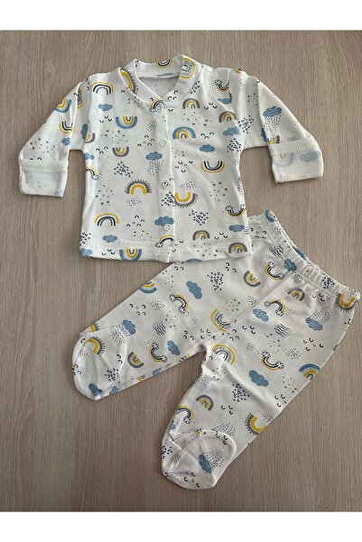 CUBBİCO طقم بيجامة أطفال من القطن العضوي مطبوع عليه سحابة للأطفال من عمر 0 ​​...