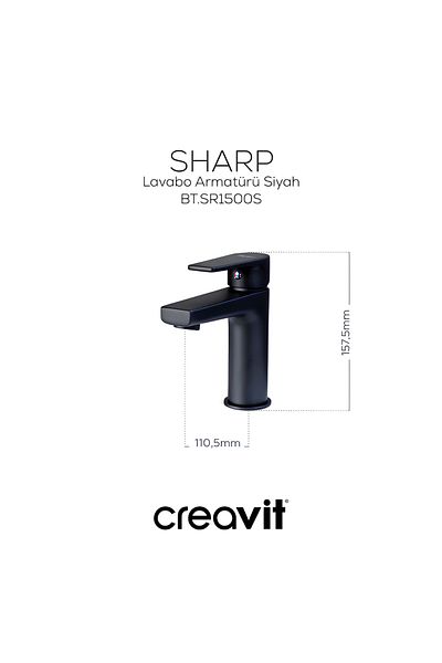 Creavit Sharp Matte Black Battery Set 3-Piece Bathroom-Washbasin-Sink
