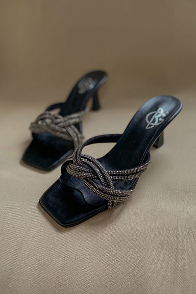 BZC AYAKKABI Black Stone Comfortable Fit Evening Dress Slippers