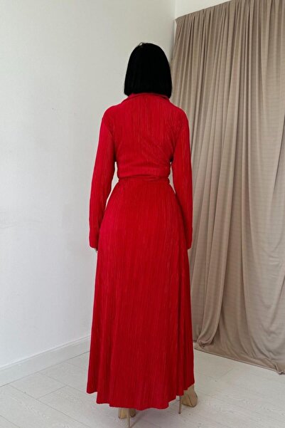 Viyamo Red Corduroy Shirt and Long Skirt Set