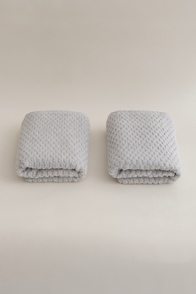 Koza Home Ivory Grey Embossed Textured Micro Fiber 100% Cotton 2-Piece Hand Face Towel Set 50 X 90 - 50 X 90 1120A