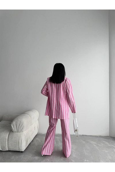 JANES Pink Striped Linen Vest-Pants Set