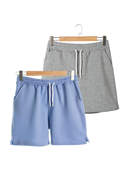 BUCADO Σετ 2 ανδρικών σορτς και βερμούδες σε γκρι-μπλε χρώμα, βασική κανονική...