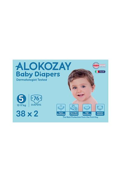 Alokozay Premium Baby Diapers - Size 5 (12-17 Kg) - 38 Diapers X Pack of 2