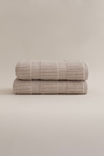 Koza Home Ivory Beige Bordered Micro Fiber 100% Cotton 2-Piece Hand Face Towel Set 50 X 90 - 50 X 90 1110A