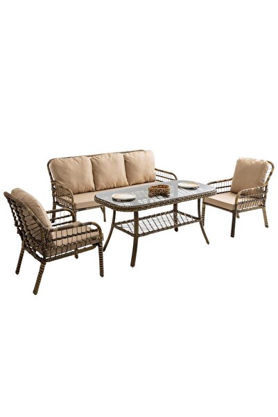 ReHome Capri Swing Pisa Üçlü Rattan Bahçe Balkon Oturma Grubu | Açık Kahve | 803