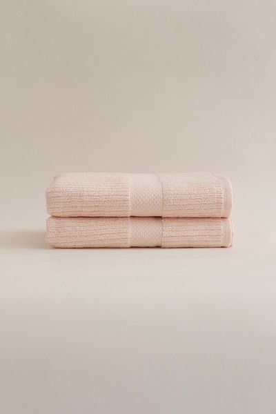 Koza Home Ivory Salmon Ribbed Micro Fiber 100% Cotton 2 Piece Bath Towel Set 50 X 90 - 70 X 140 1127A