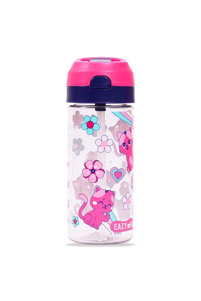Eazy Kids Lunch Box Set and Tritan Water Bottle w / Spray, Cat - Pink, 420ml