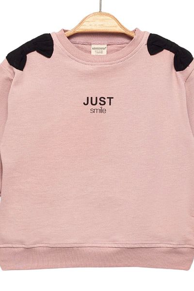 Divonette Girl's 100% Cotton Pink Sweatshirt with Bow Detail - Stylish and Comfortable Girl's Clothing