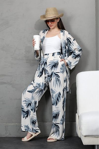 forte bella Patterned Multi Kimono Bottom-Top Set