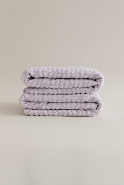 Koza Home Ivory Lilac Bordered Micro Fiber 100% Cotton 2 Piece Bath Towel Set 50 X 90 - 70 X 140 1105A