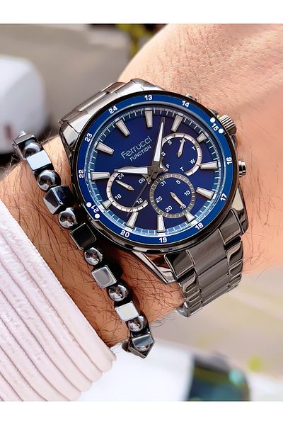 Ferrucci Men's Wristwatch with Steel Cord Function 3 Atm Waterproof with 2 Years Warranty+Bracelet as a Gift